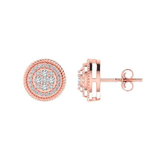 Sterling Silver Round Diamond Circle Shape Designer Stud Earring RP+PP 1/3 Cttw