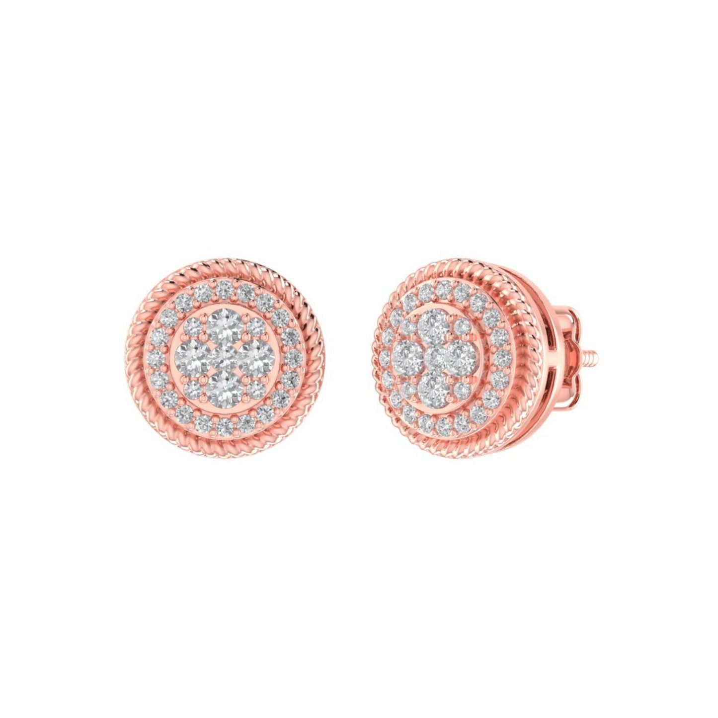 Sterling Silver Round Diamond Circle Shape Designer Stud Earring RP+PP 1/3 Cttw