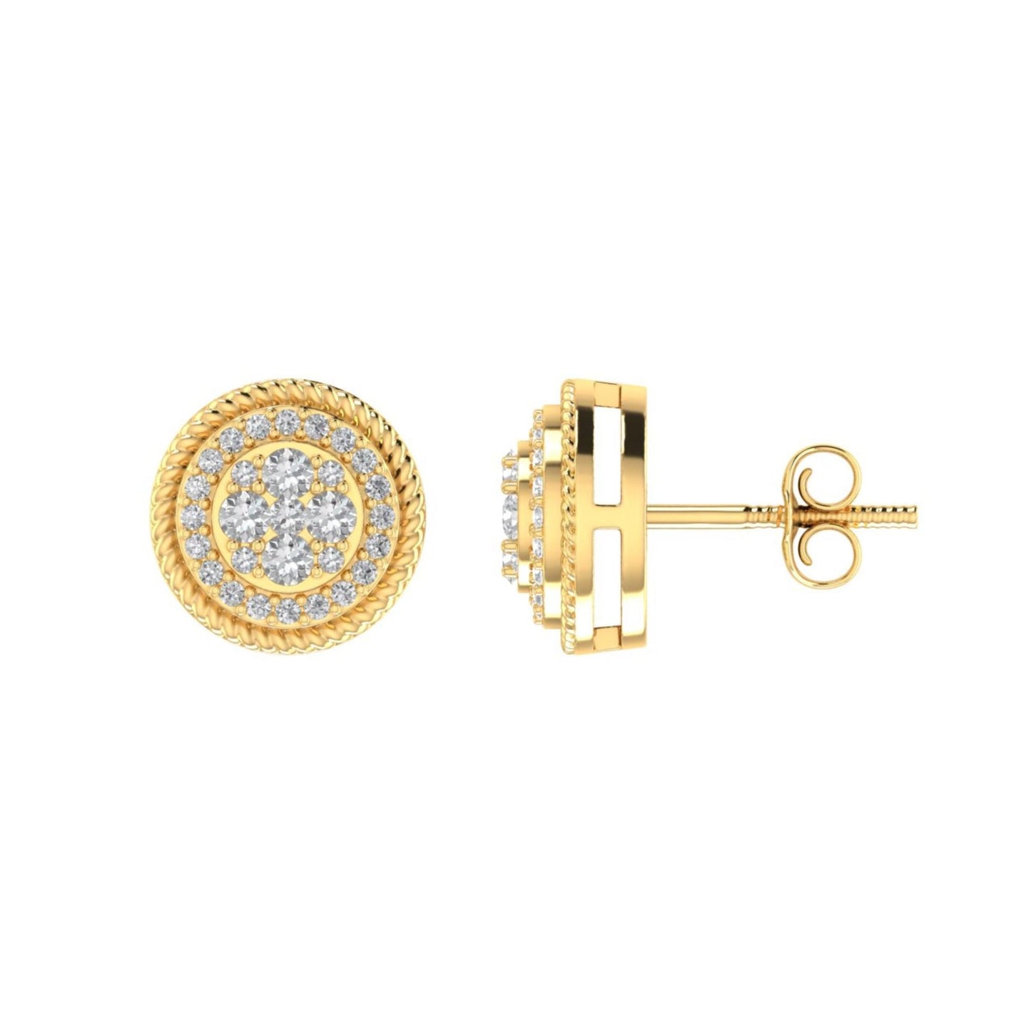 Sterling Silver Round Diamond Circle Shape Designer Stud Earring RP+GP 1/3 Cttw
