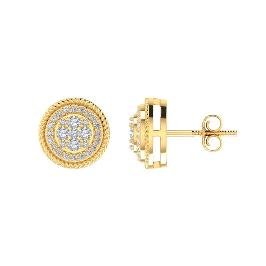 Sterling Silver Round Diamond Circle Shape Designer Stud Earring RP+GP 1/3 Cttw