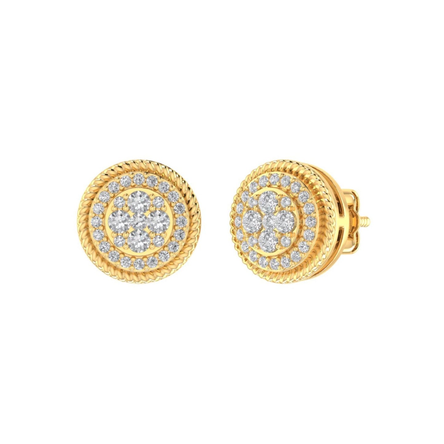 Sterling Silver Round Diamond Circle Shape Designer Stud Earring RP+GP 1/3 Cttw