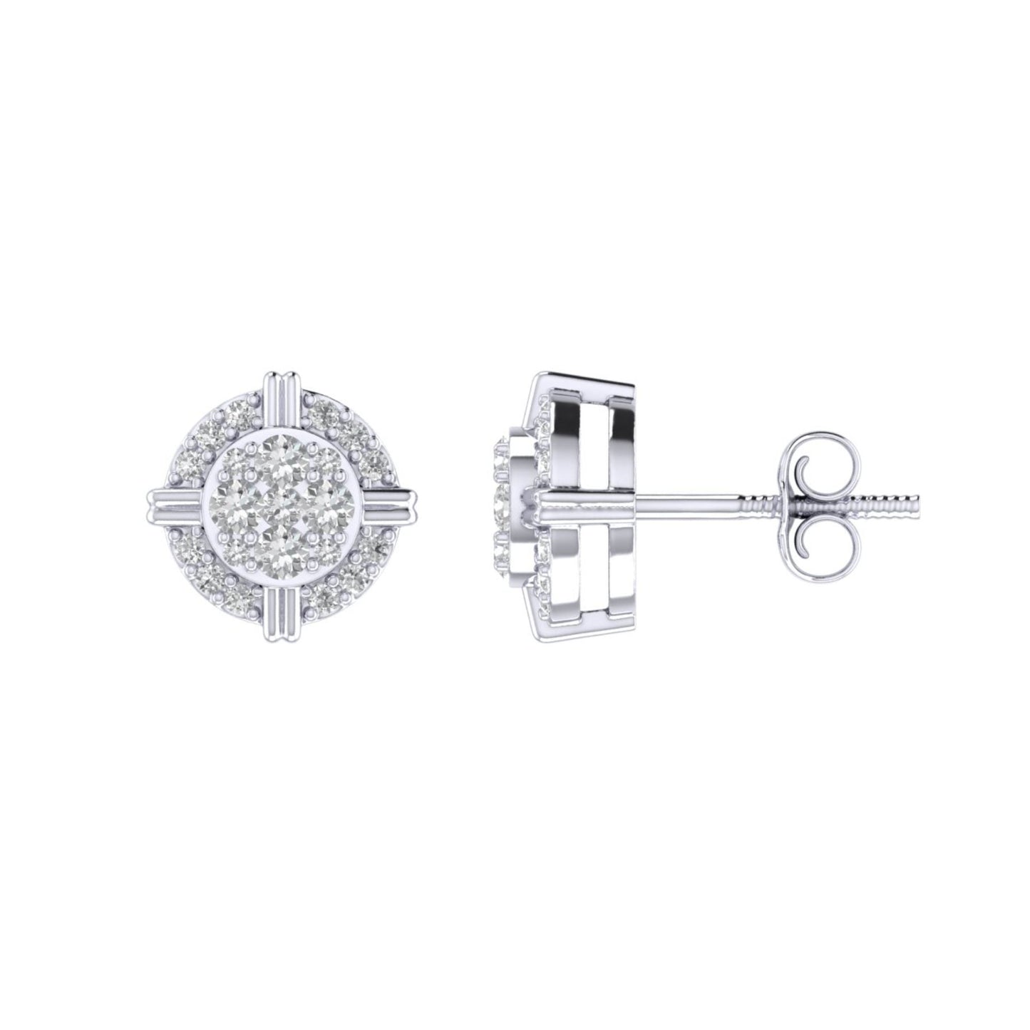 Sterling Silver Round Diamond Cushion Shape Designer Stud Earring RP 1/4 Cttw