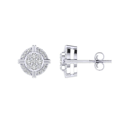 Sterling Silver Round Diamond Cushion Shape Designer Stud Earring RP 1/4 Cttw