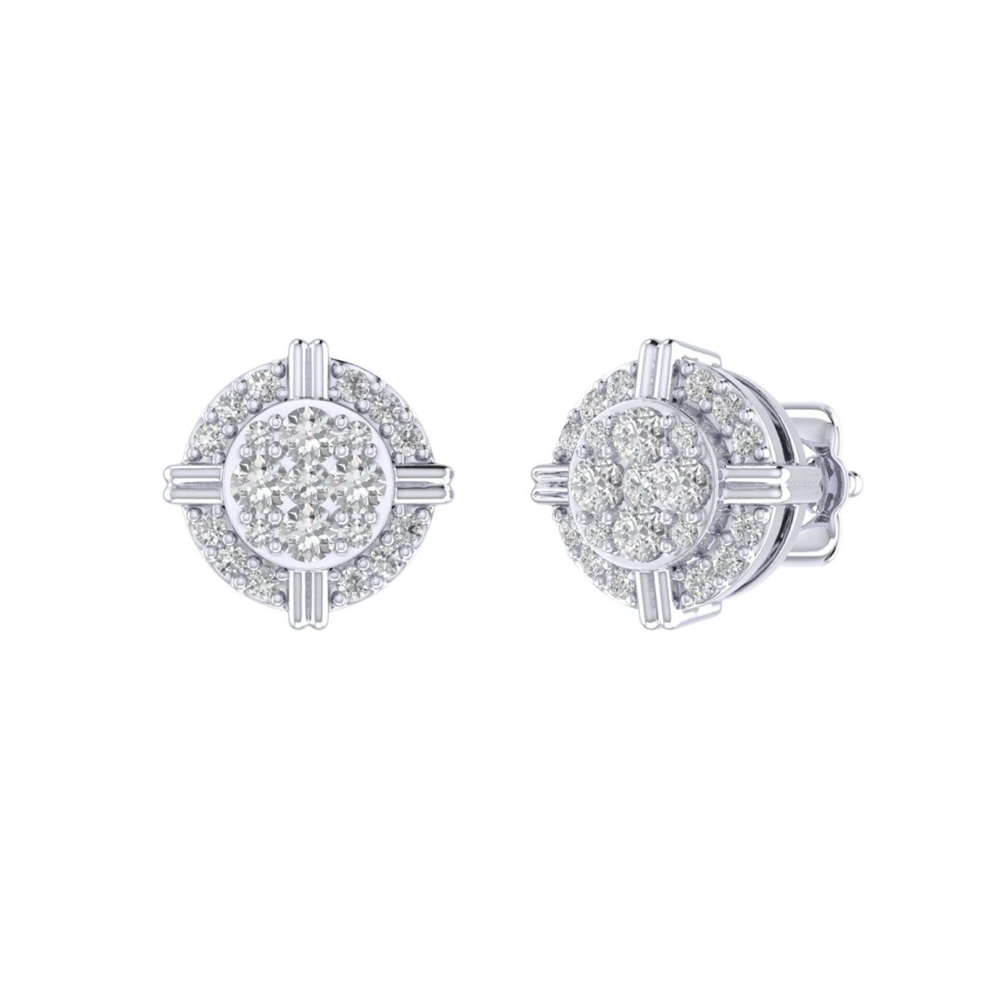Sterling Silver Round Diamond Cushion Shape Designer Stud Earring RP 1/4 Cttw