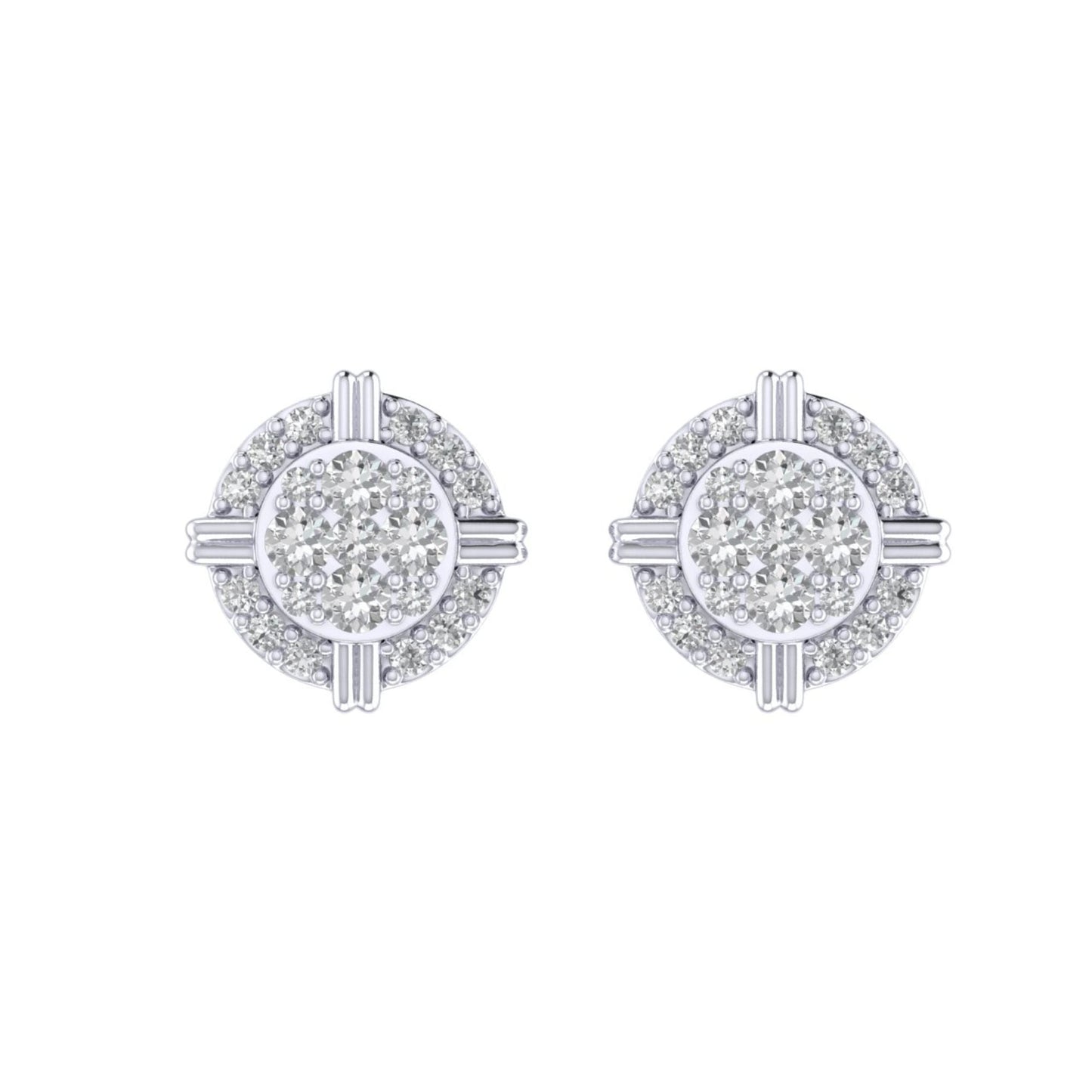 Sterling Silver Round Diamond Cushion Shape Designer Stud Earring RP 1/4 Cttw