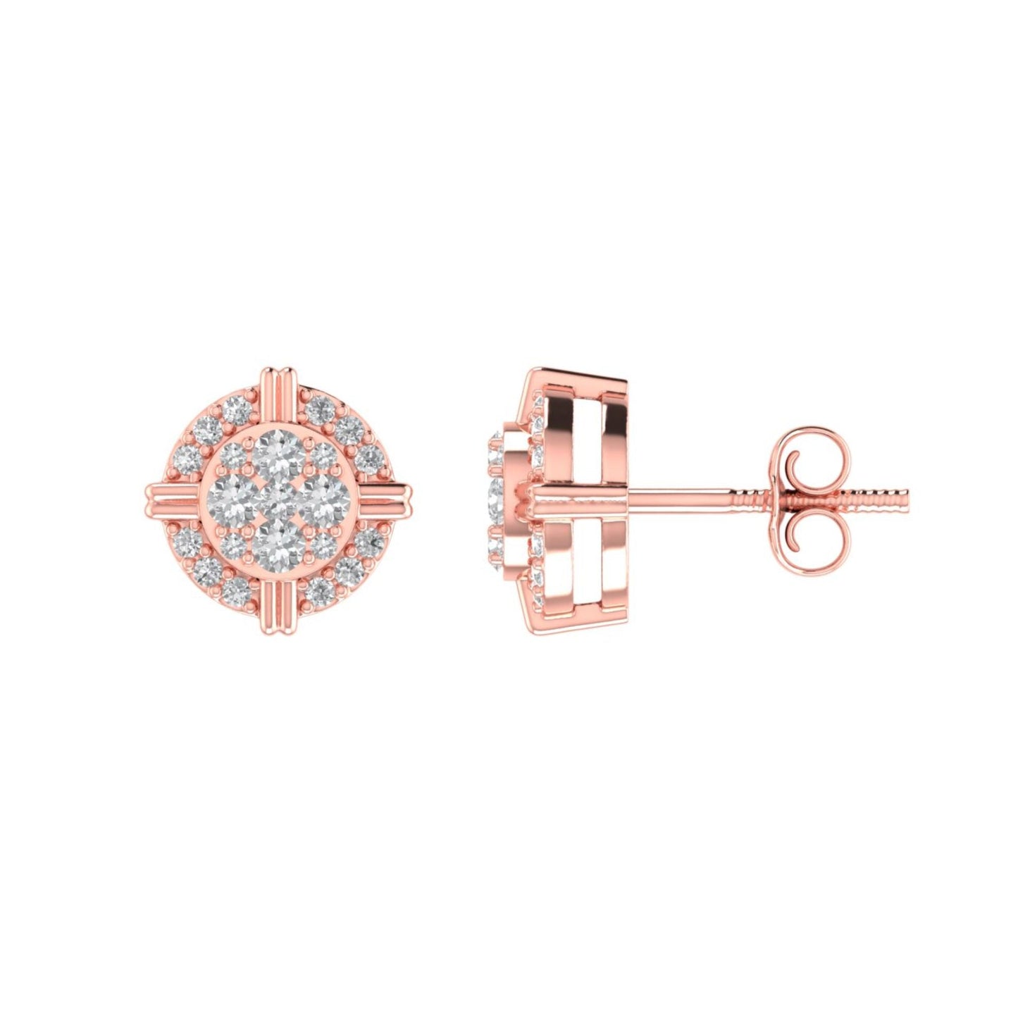 Sterling Silver Round Diamond Cushion Shape Designer Stud Earring RP+PP 1/4 Cttw