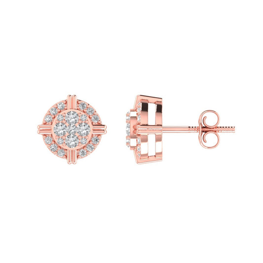 Sterling Silver Round Diamond Cushion Shape Designer Stud Earring RP+PP 1/4 Cttw