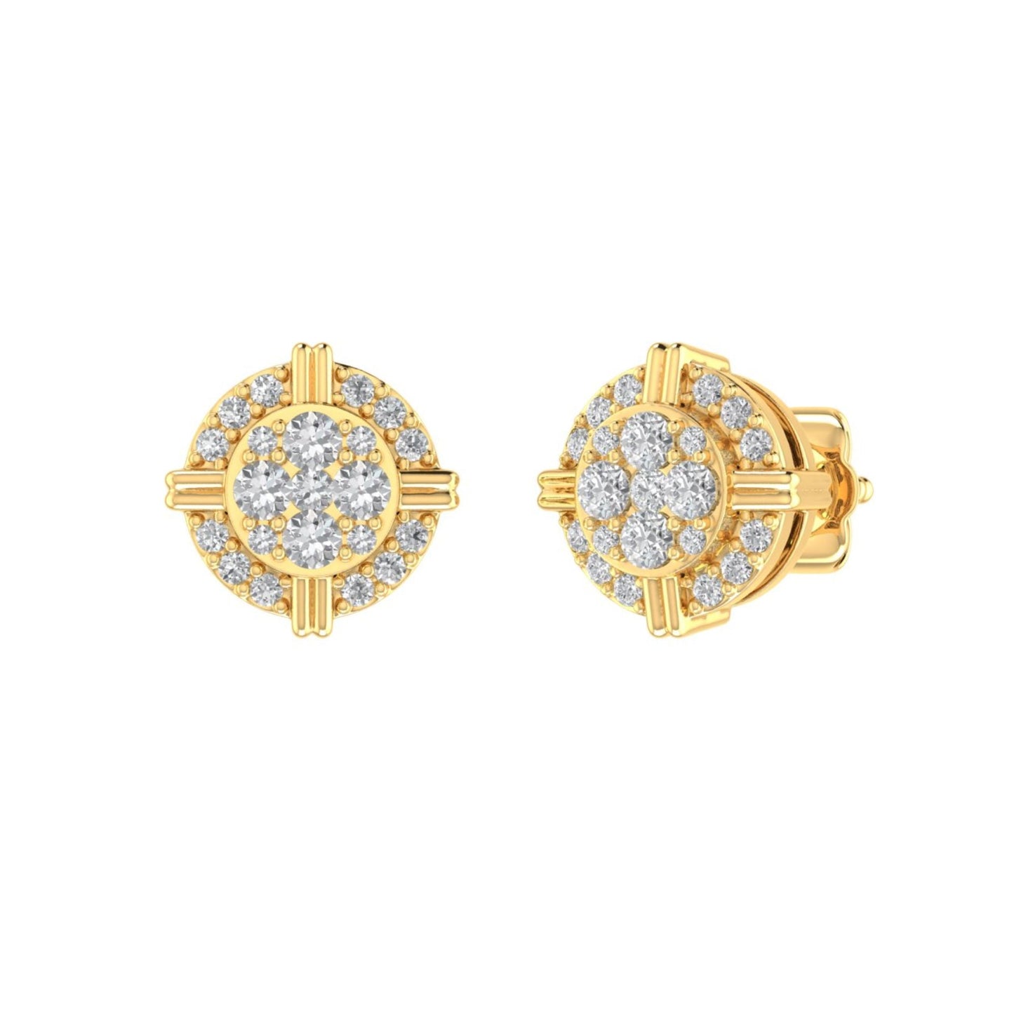 Sterling Silver Round Diamond Cushion Shape Designer Stud Earring RP+GP 1/4 Cttw