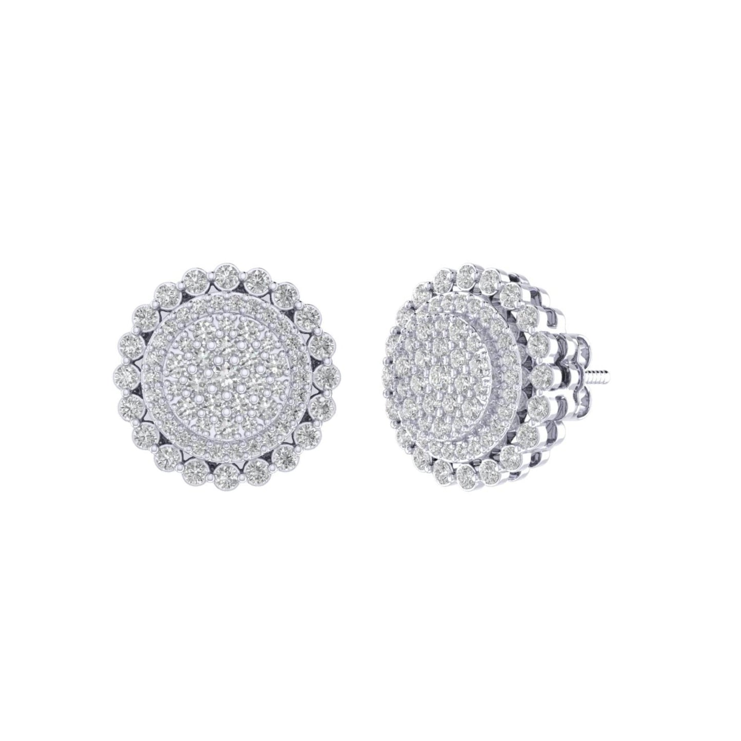 Sterling Silver Round Diamond Circle Shape Designer Stud Earring RP 7/8 Cttw