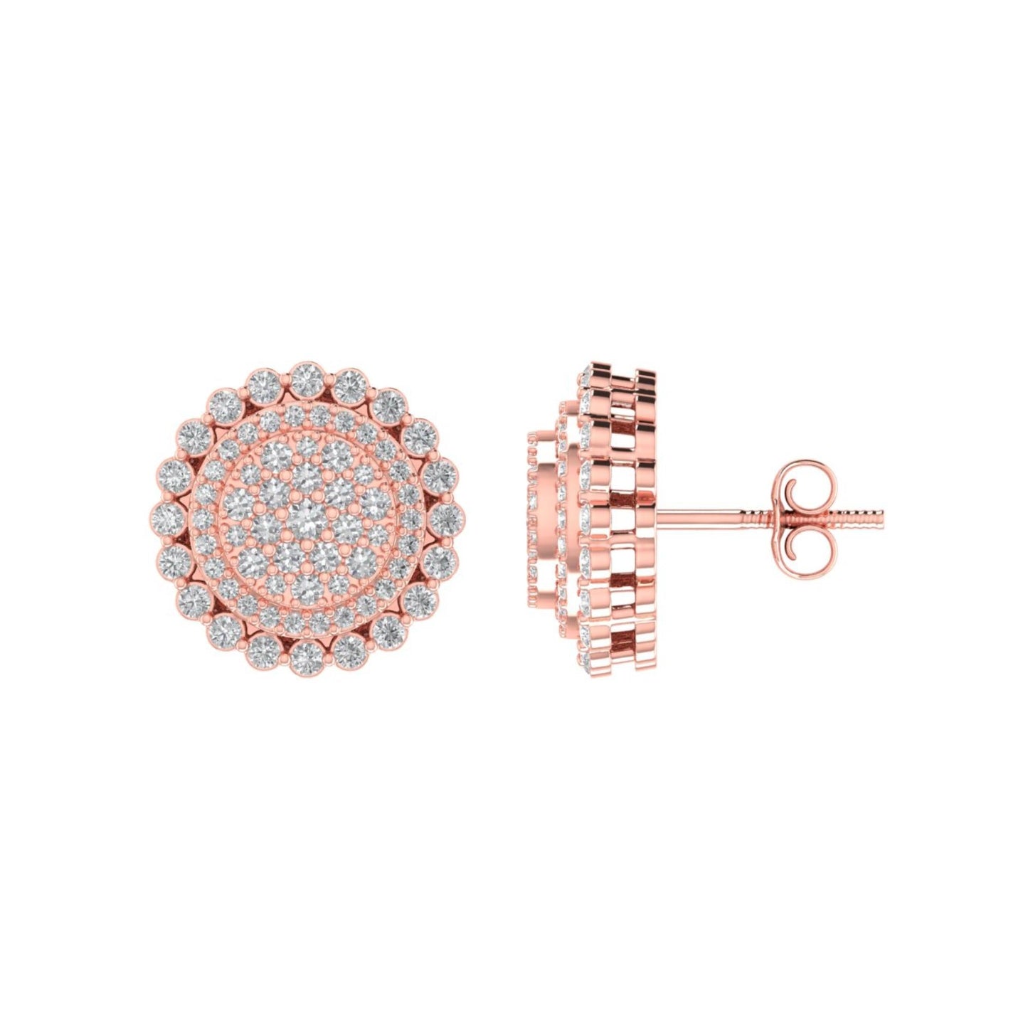 Sterling Silver Round Diamond Circle Shape Designer Stud Earring RP+PP 7/8 Cttw