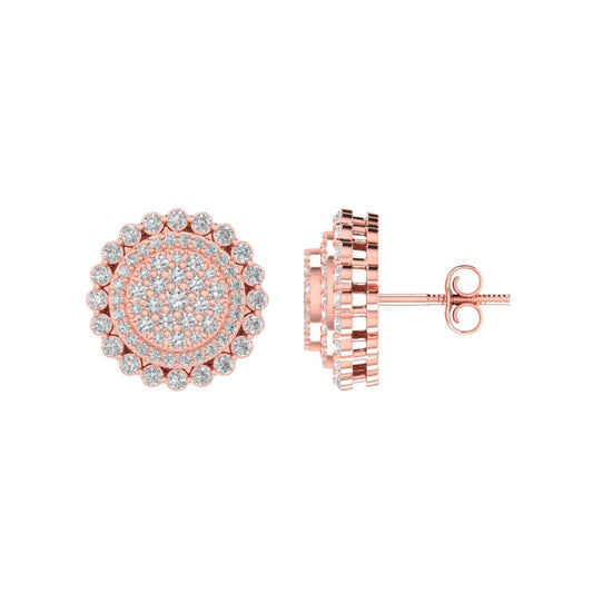 Sterling Silver Round Diamond Circle Shape Designer Stud Earring RP+PP 7/8 Cttw