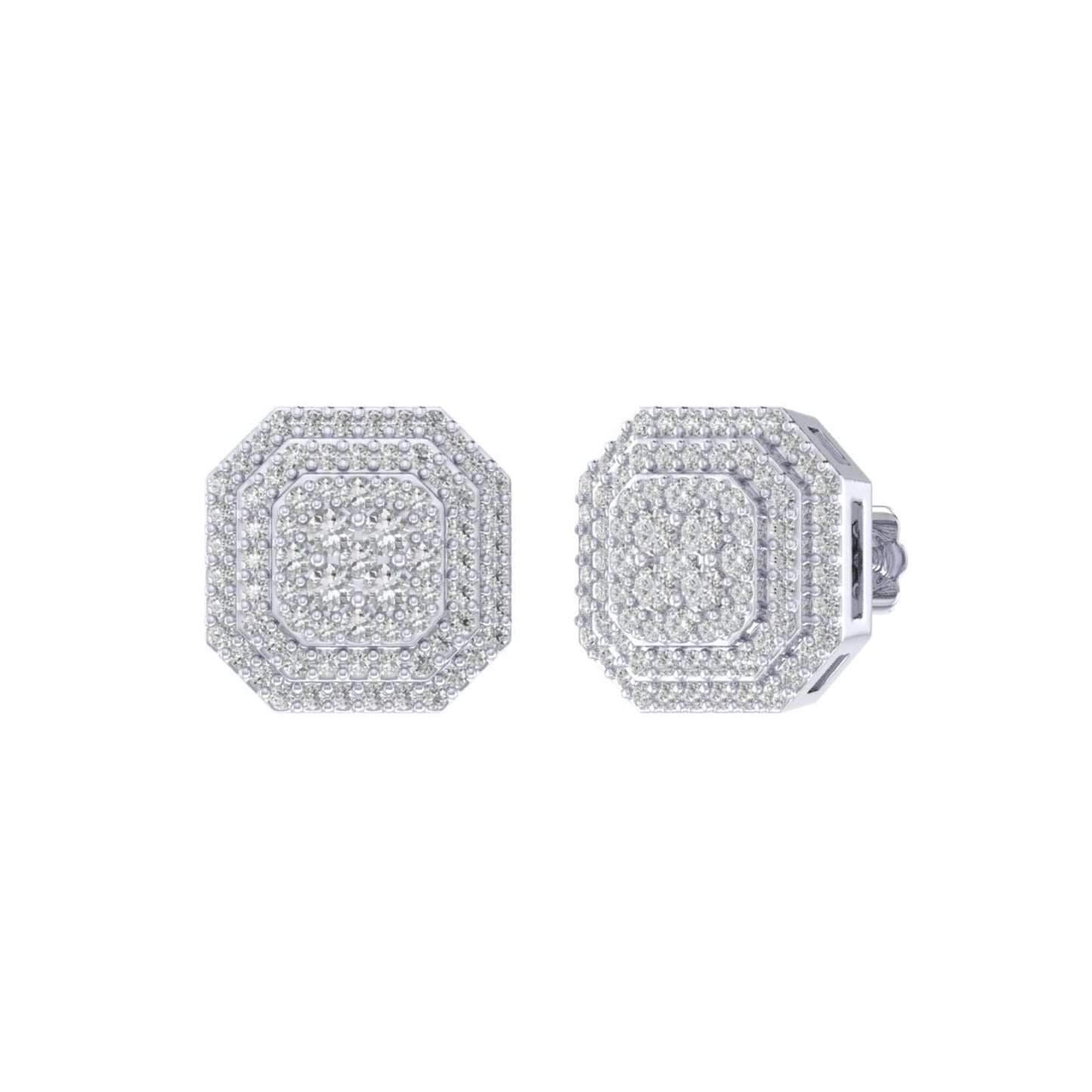 Sterling Silver Round Diamond Octagon Shape Designer Stud Earring RP 5/8 Cttw