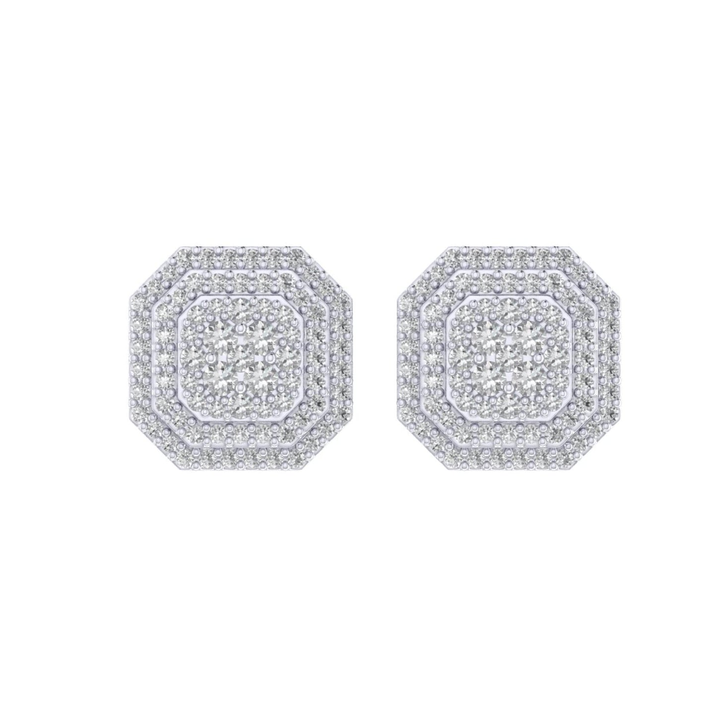 Sterling Silver Round Diamond Octagon Shape Designer Stud Earring RP 5/8 Cttw