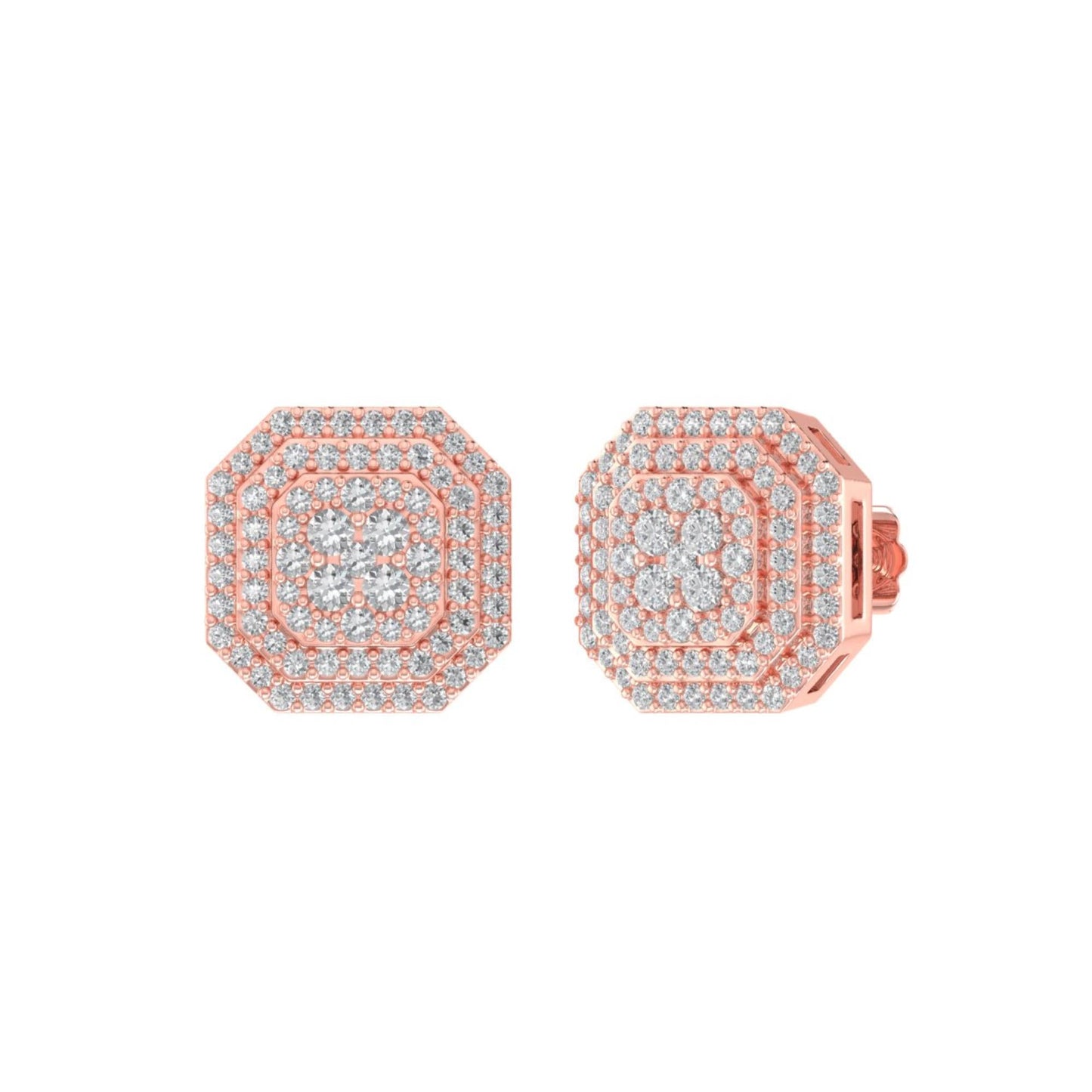 Sterling Silver Round Diamond Octagon Shape Designer Stud Earring RP+PP 5/8 Cttw