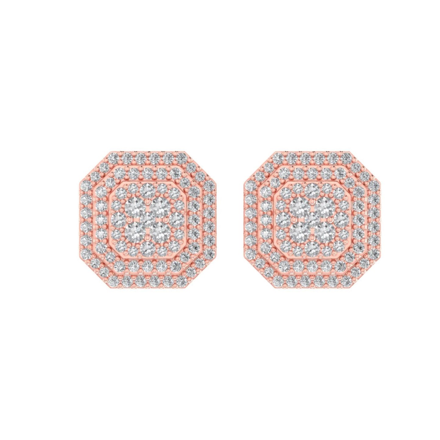 Sterling Silver Round Diamond Octagon Shape Designer Stud Earring RP+PP 5/8 Cttw