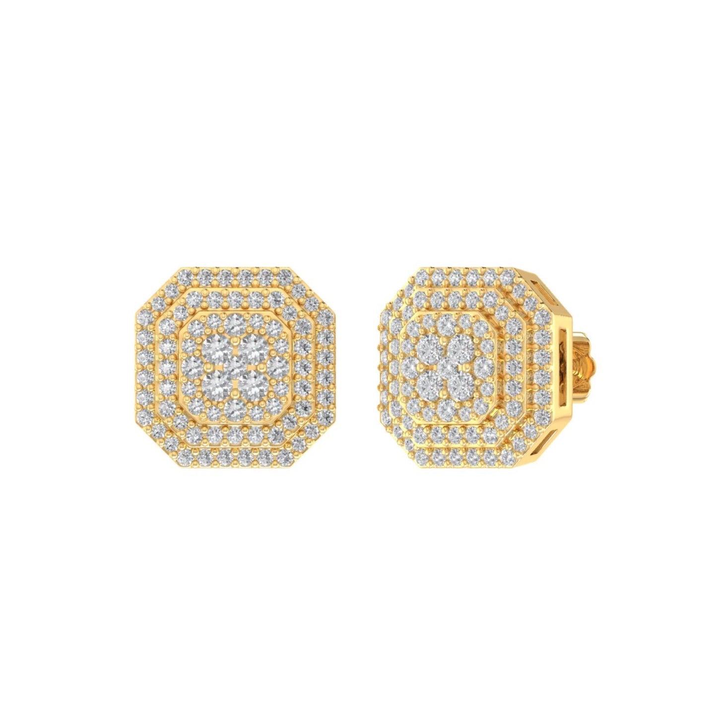 Sterling Silver Round Diamond Octagon Shape Designer Stud Earring RP+GP 3/4 Cttw