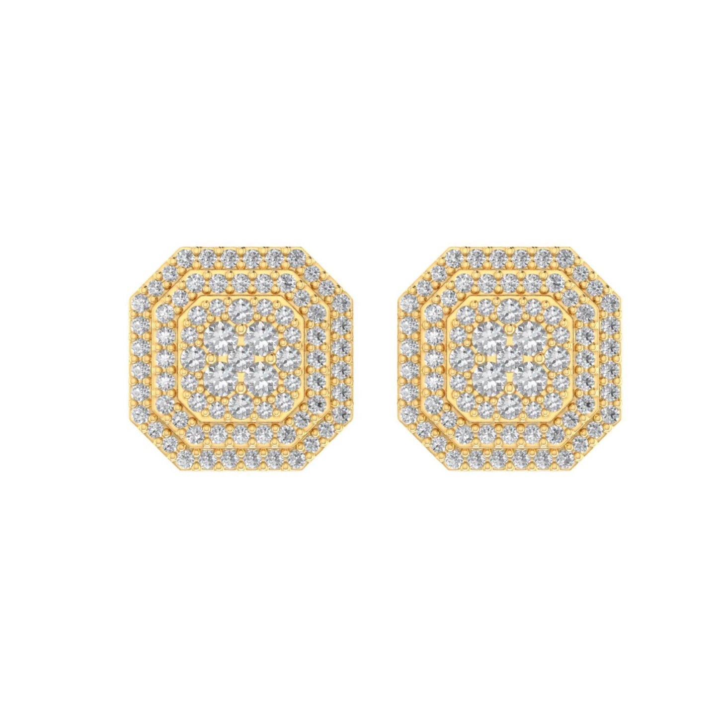 Sterling Silver Round Diamond Octagon Shape Designer Stud Earring RP+GP 3/4 Cttw
