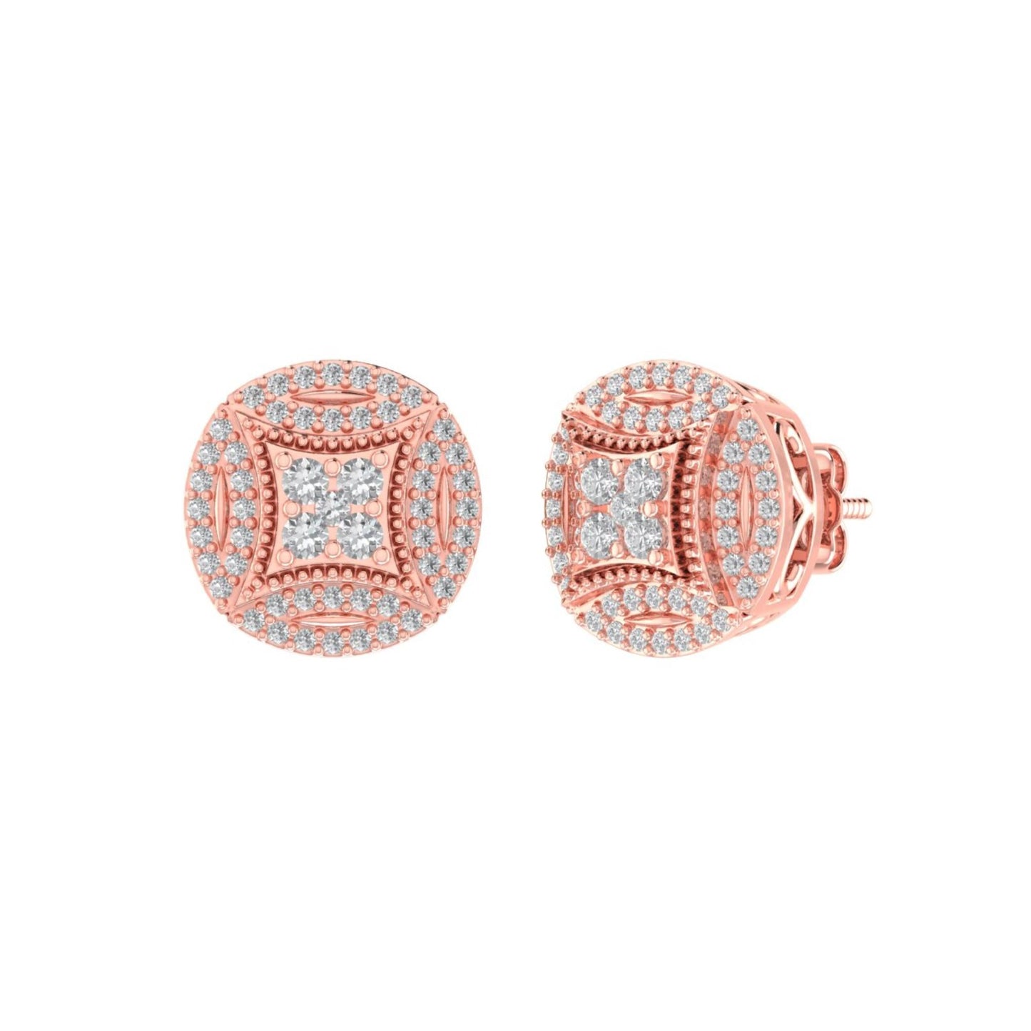 Sterling Silver Round Diamond Circle Shape Designer Stud Earring RP+PP 1/2 Cttw