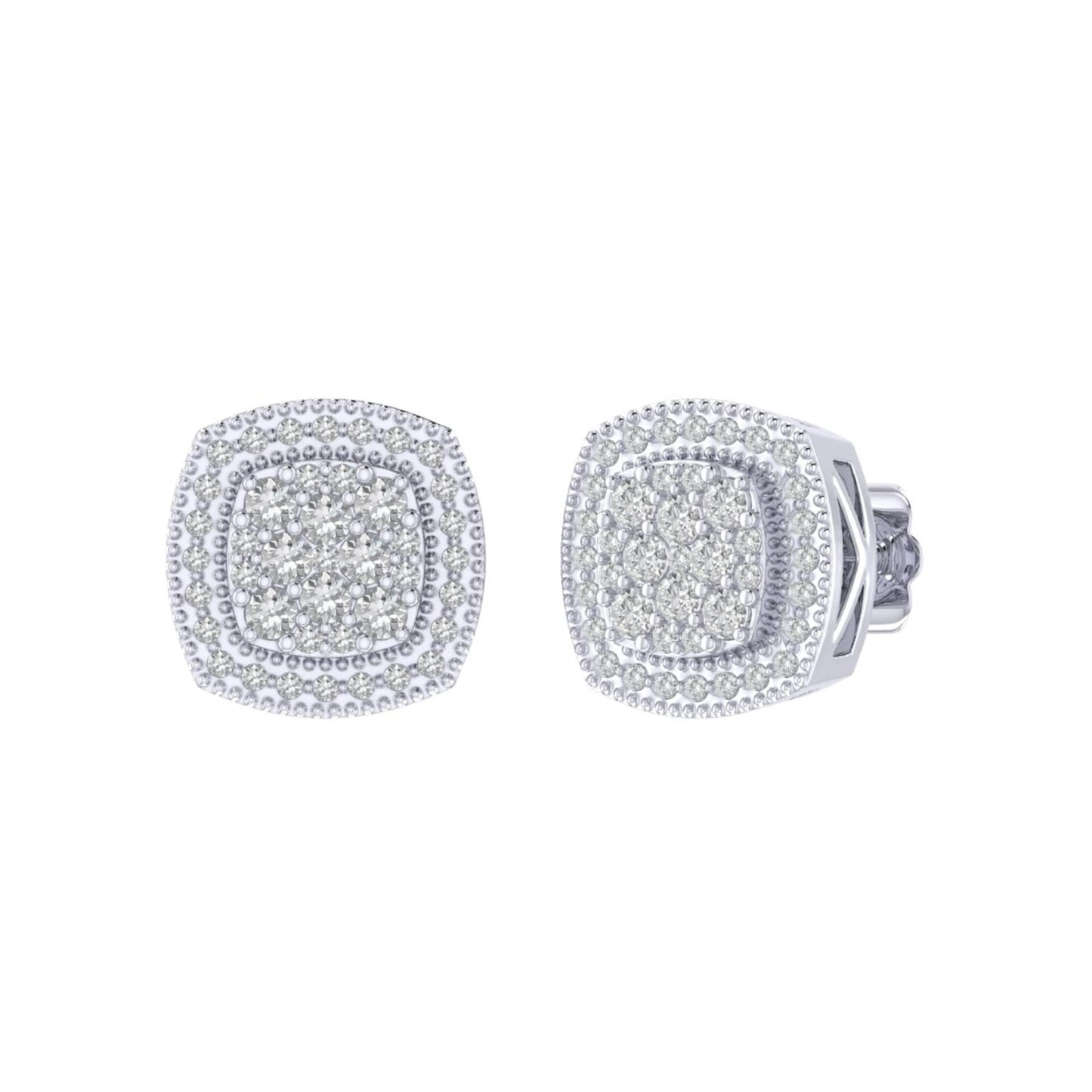 Sterling Silver Round Diamond Square Shape Designer Stud Earring RP 1/2 Cttw
