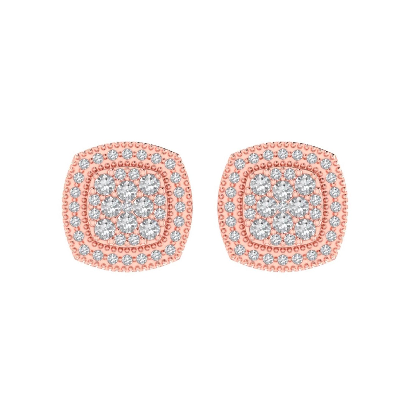Sterling Silver Round Diamond Square Shape Designer Stud Earring RP+PP 1/2 Cttw