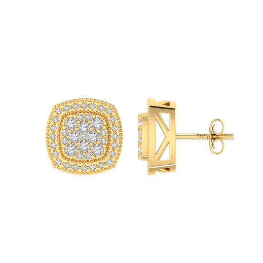 Sterling Silver Round Diamond Square Shape Designer Stud Earring RP+GP 1/2 Cttw