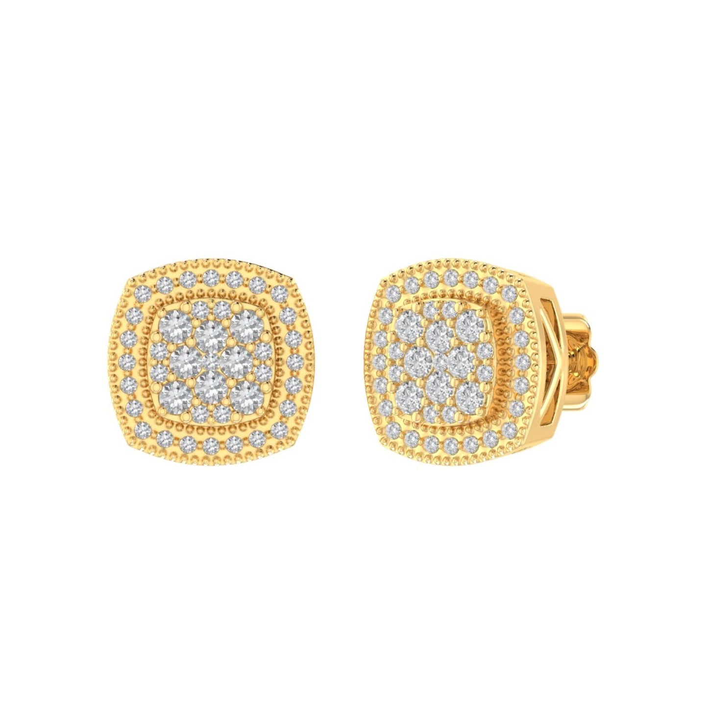 Sterling Silver Round Diamond Square Shape Designer Stud Earring RP+GP 1/2 Cttw
