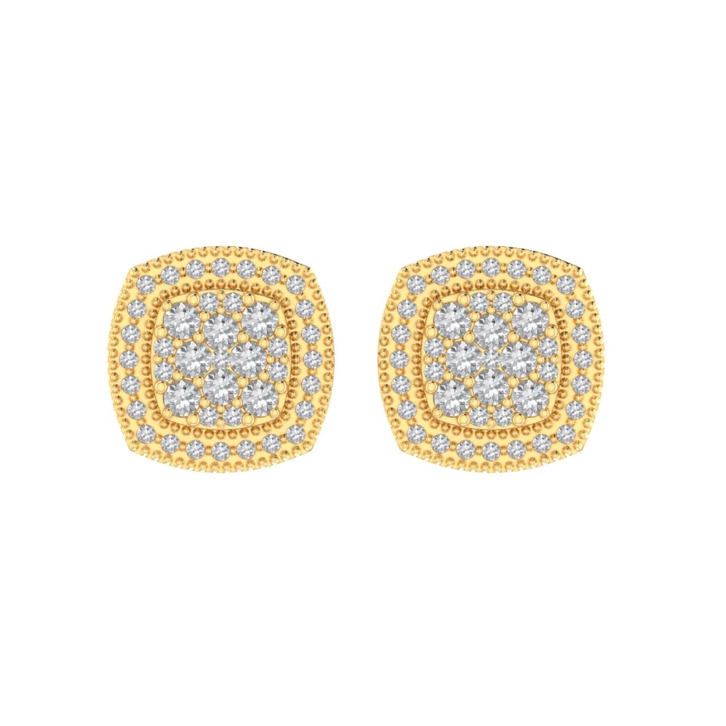 Sterling Silver Round Diamond Square Shape Designer Stud Earring RP+GP 1/2 Cttw