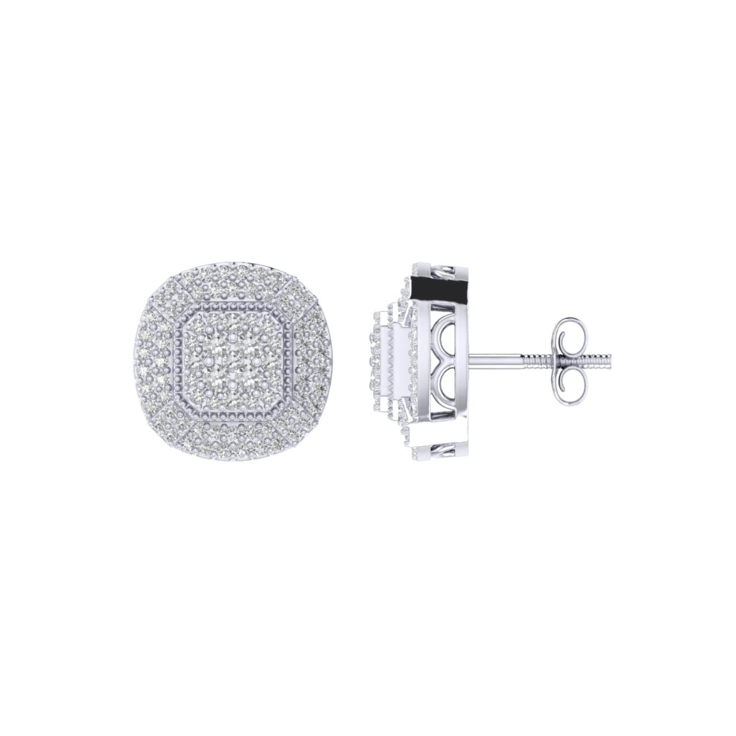 Sterling Silver Round Diamond Cushion Shape Designer Stud Earring RP 5/8 Cttw