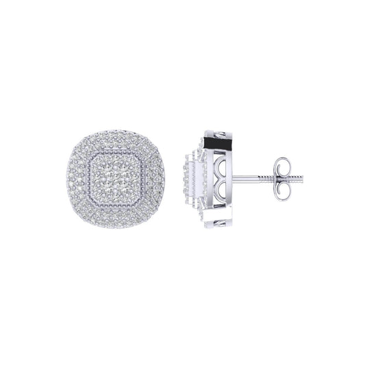 Sterling Silver Round Diamond Cushion Shape Designer Stud Earring RP 5/8 Cttw