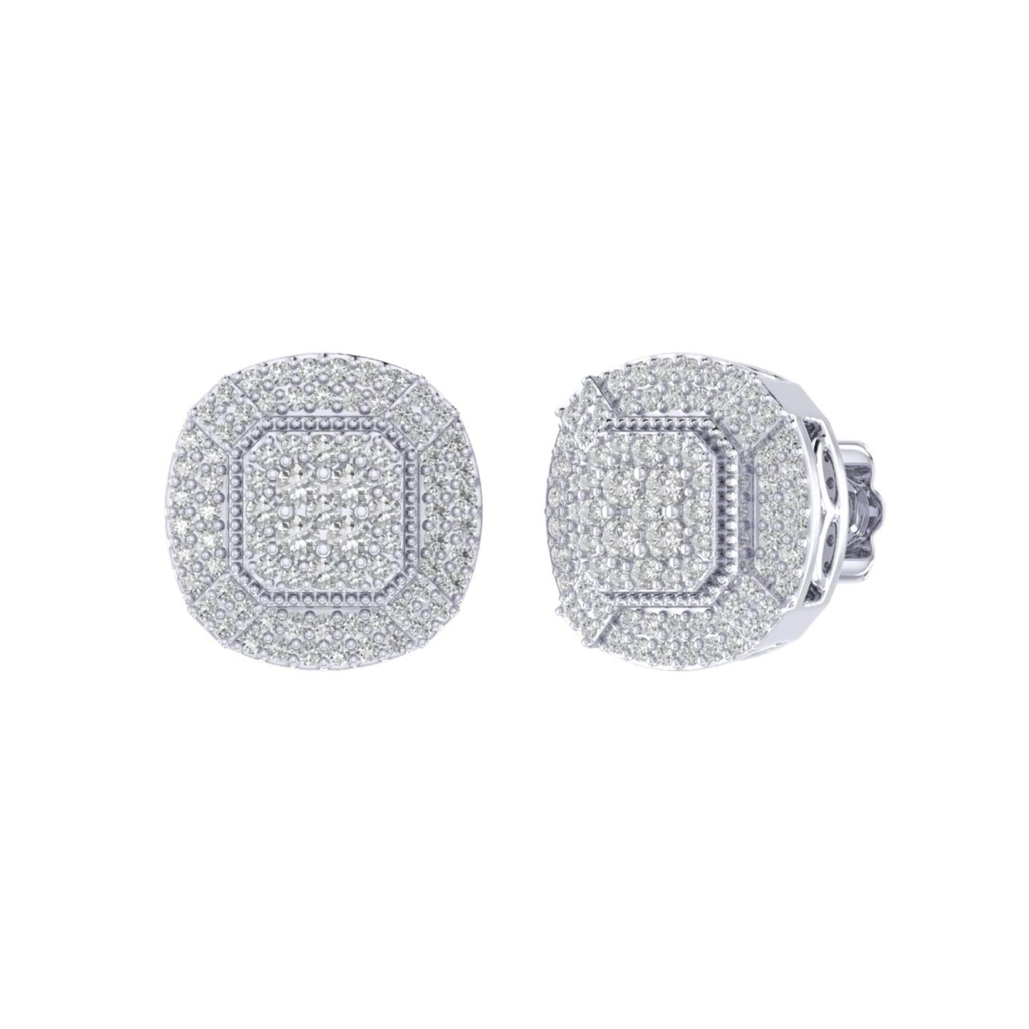 Sterling Silver Round Diamond Cushion Shape Designer Stud Earring RP 5/8 Cttw