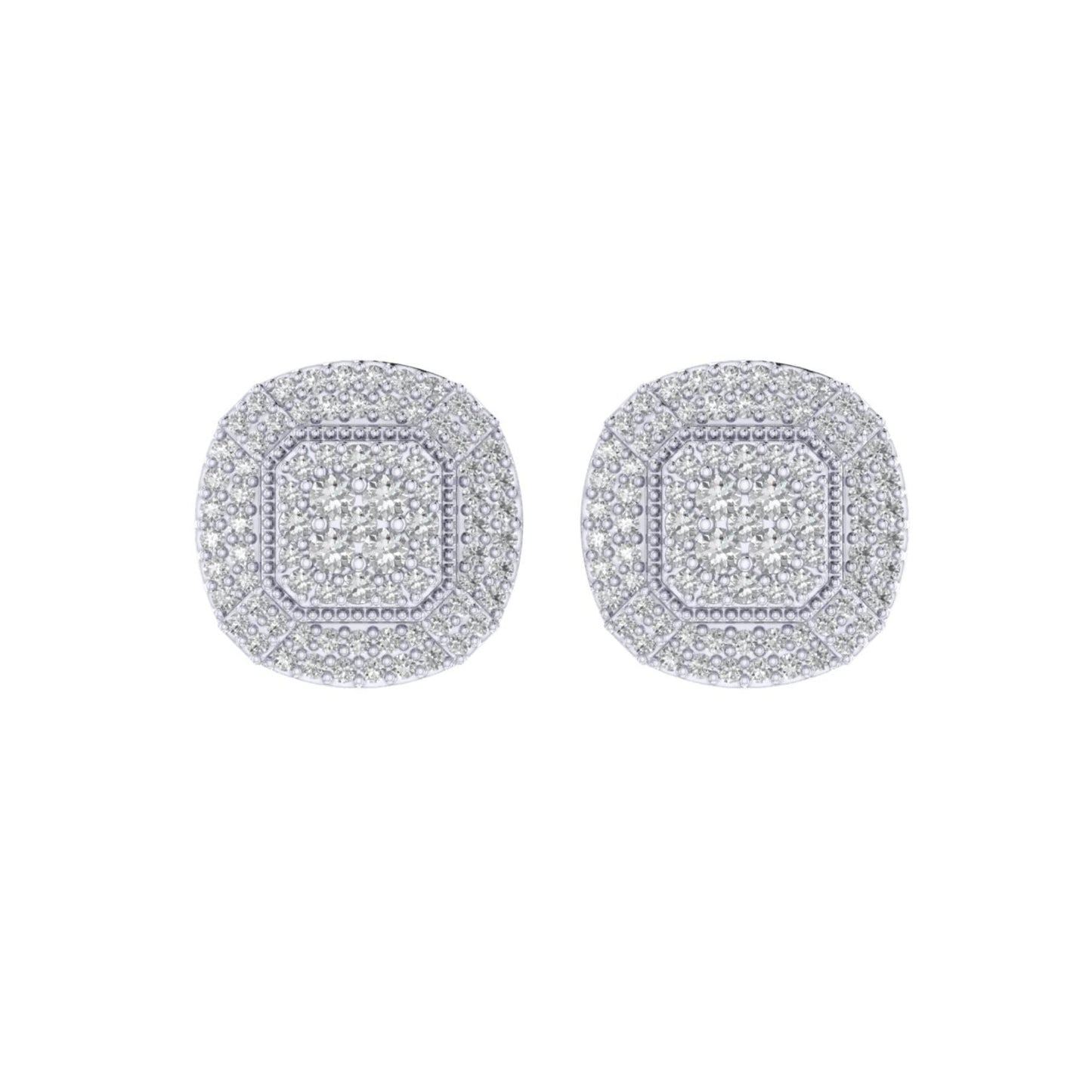 Sterling Silver Round Diamond Cushion Shape Designer Stud Earring RP 5/8 Cttw