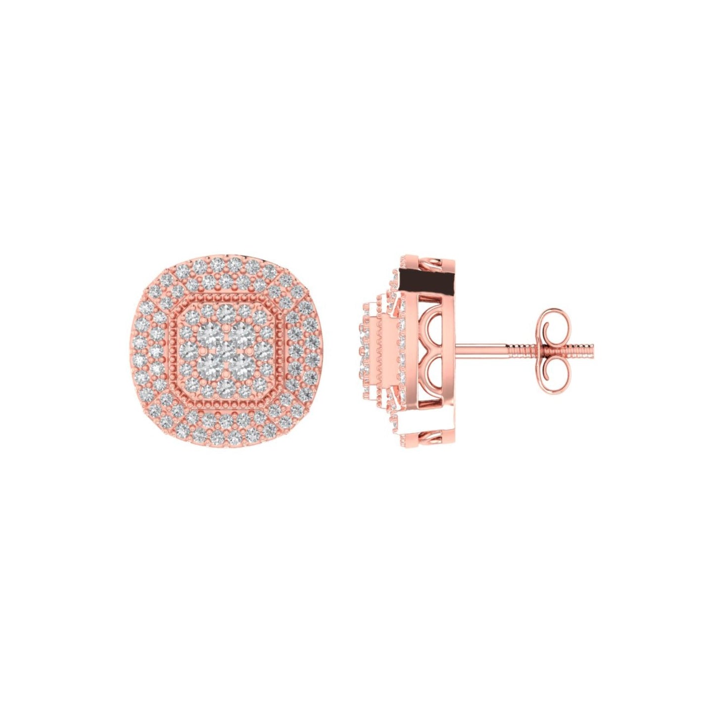 Sterling Silver Round Diamond Cushion Shape Designer Stud Earring RP+PP 3/4 Cttw