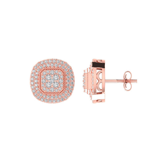 Sterling Silver Round Diamond Cushion Shape Designer Stud Earring RP+PP 3/4 Cttw