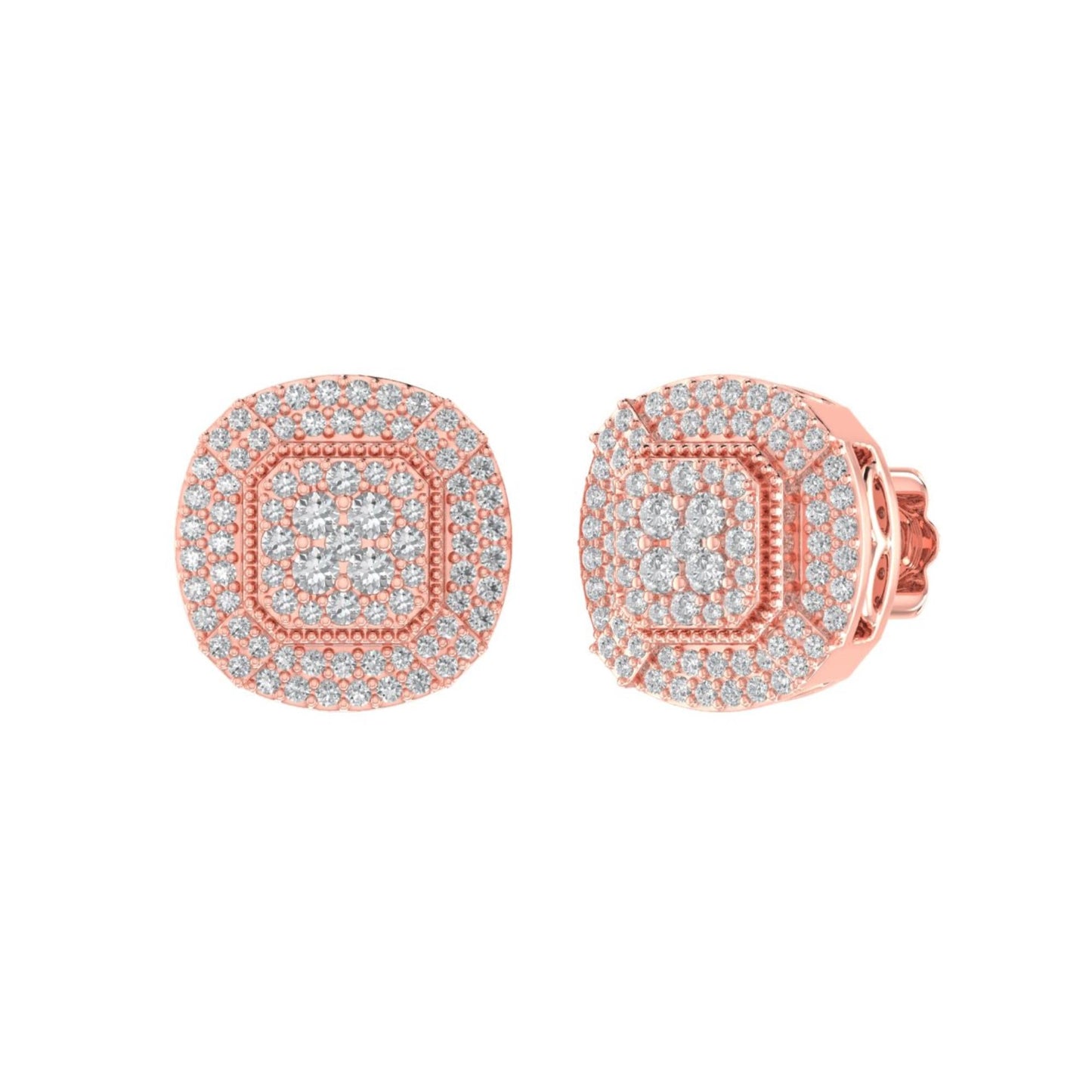 Sterling Silver Round Diamond Cushion Shape Designer Stud Earring RP+PP 3/4 Cttw