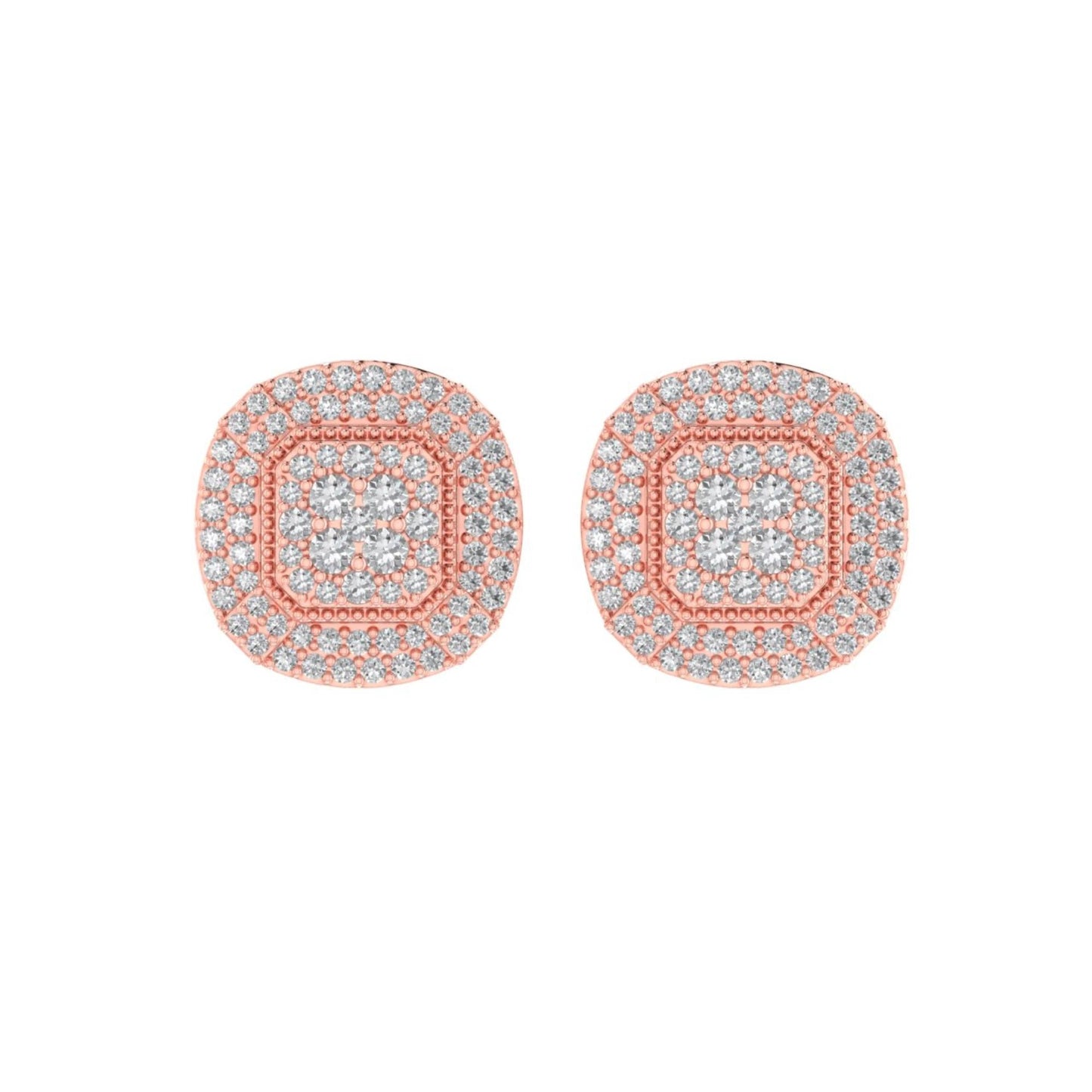 Sterling Silver Round Diamond Cushion Shape Designer Stud Earring RP+PP 3/4 Cttw