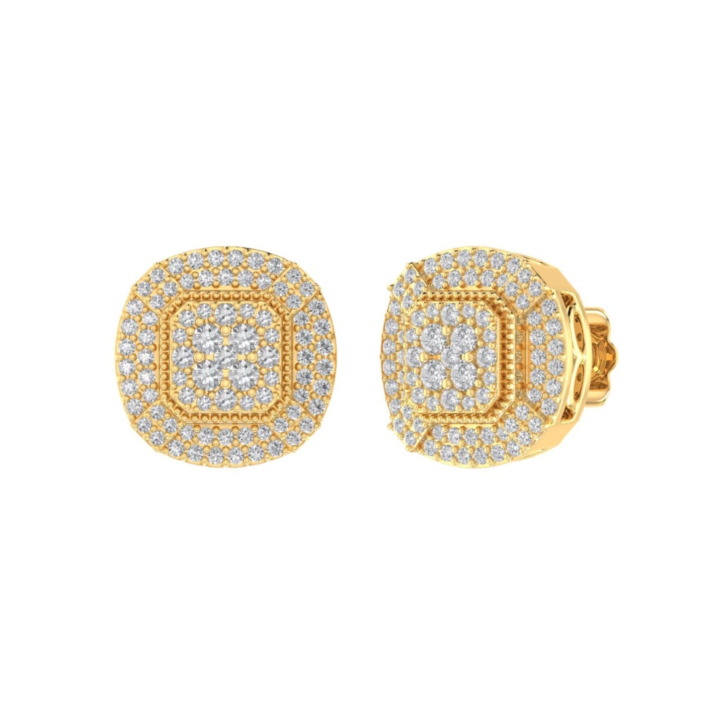 Sterling Silver Round Diamond Cushion Shape Designer Stud Earring RP+GP 5/8 Cttw