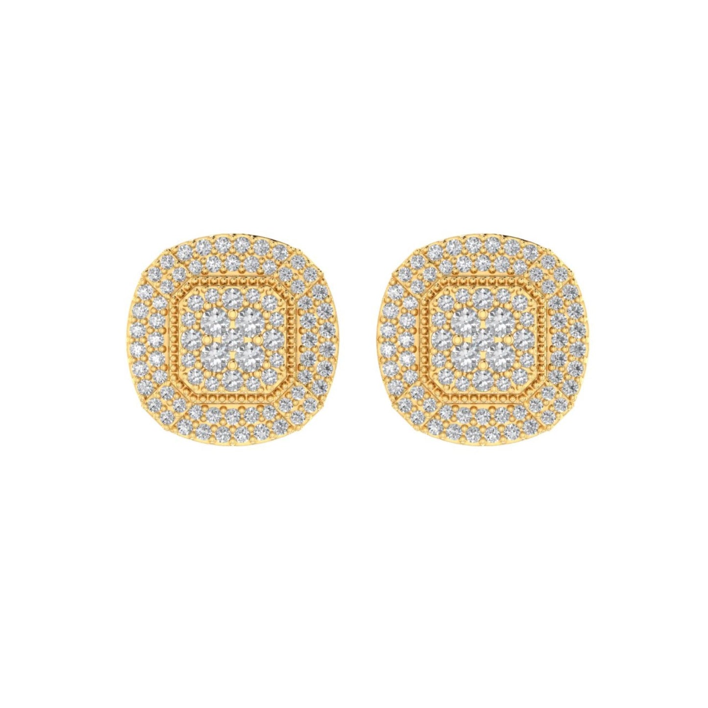 Sterling Silver Round Diamond Cushion Shape Designer Stud Earring RP+GP 5/8 Cttw