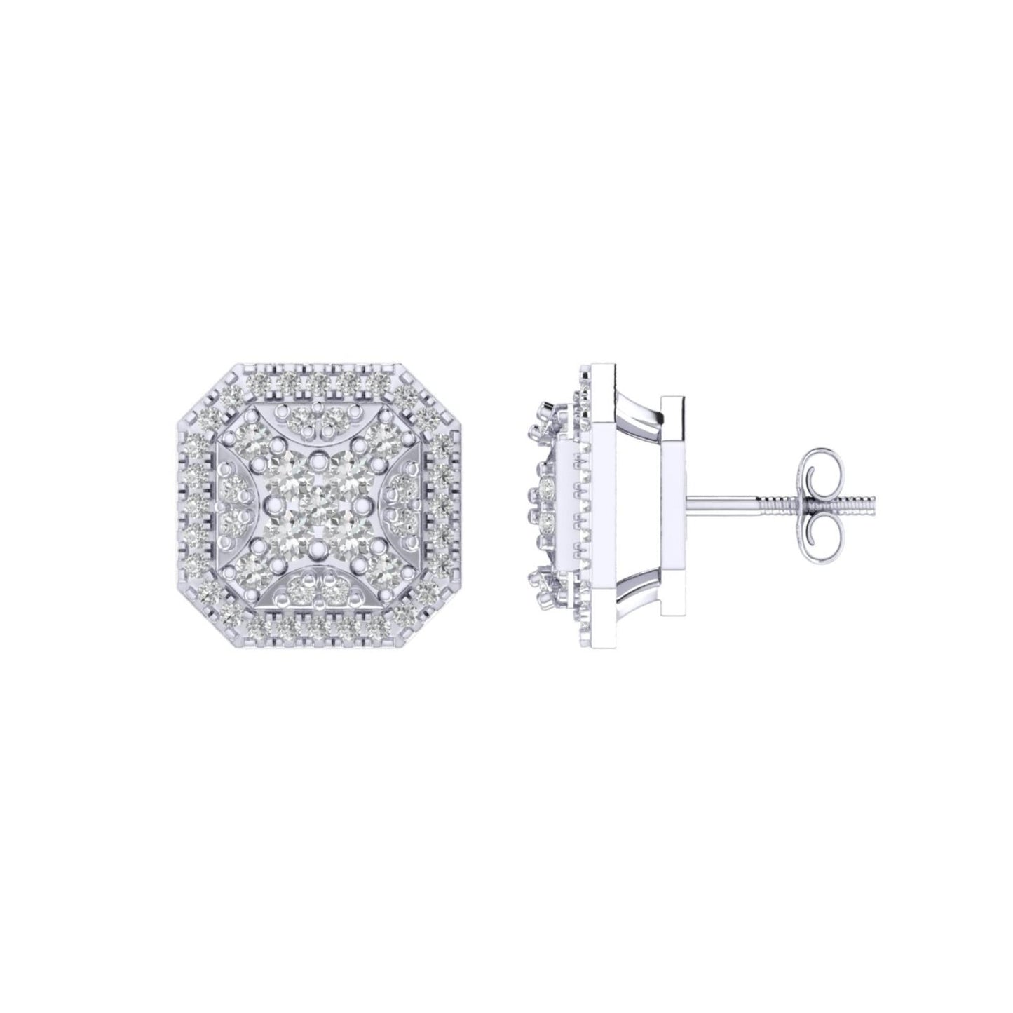 Sterling Silver Round Diamond Octagon Shape Designer Stud Earring RP 1/2 Cttw