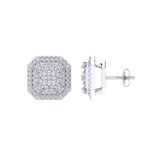 Sterling Silver Round Diamond Octagon Shape Designer Stud Earring RP 1/2 Cttw