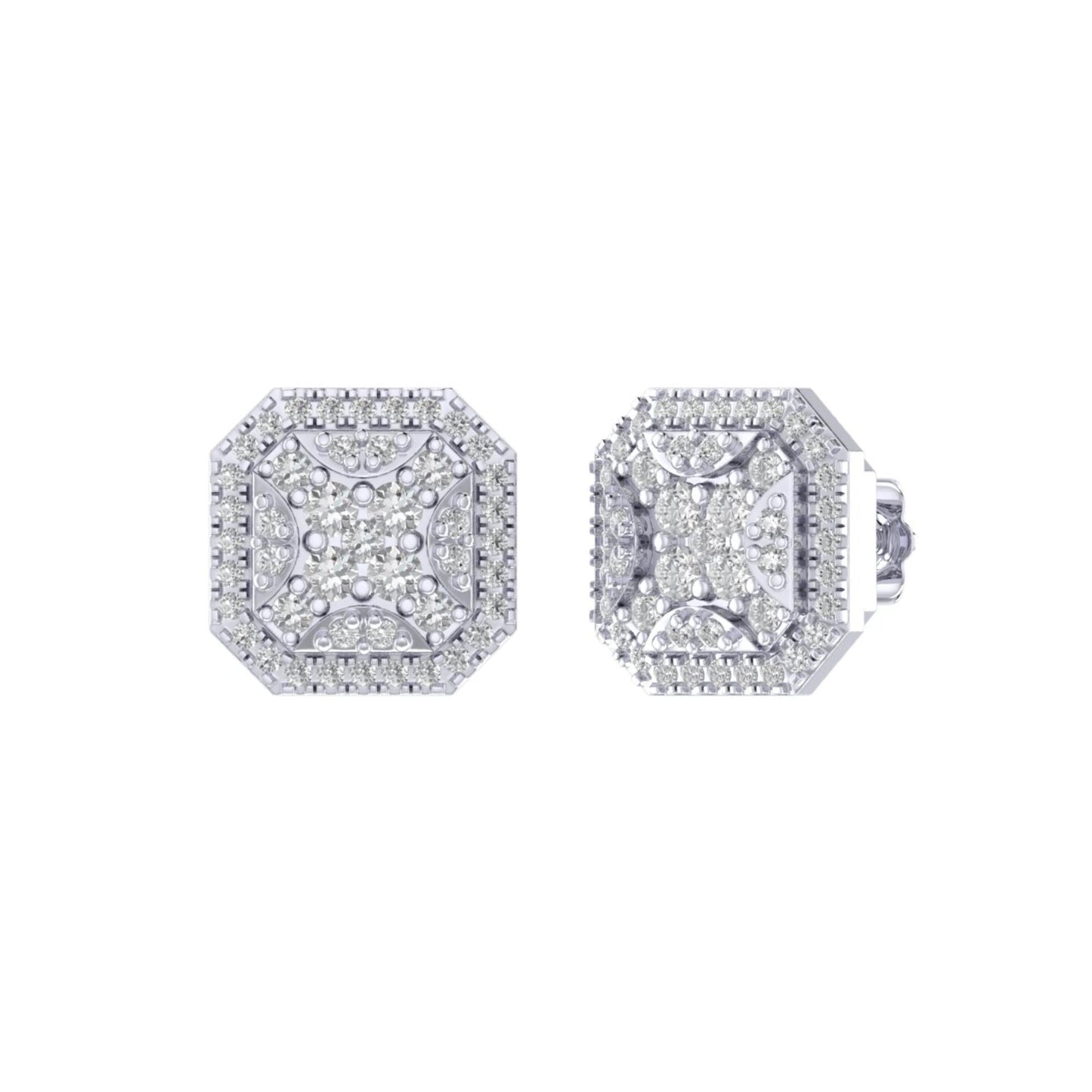 Sterling Silver Round Diamond Octagon Shape Designer Stud Earring RP 1/2 Cttw