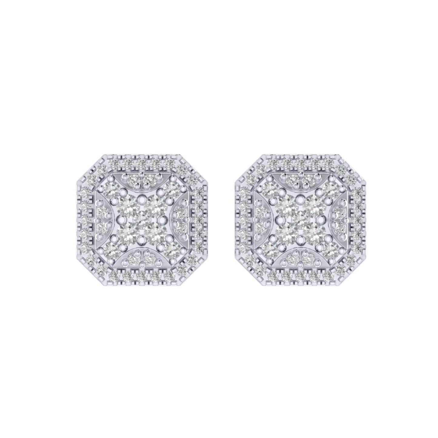 Sterling Silver Round Diamond Octagon Shape Designer Stud Earring RP 1/2 Cttw