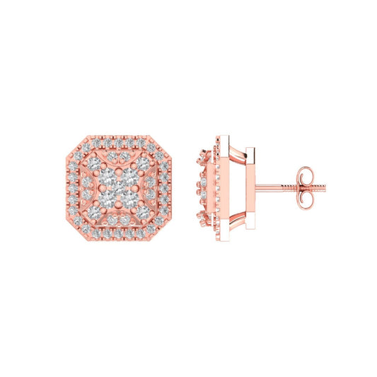 Sterling Silver Round Diamond Octagon Shape Designer Stud Earring RP+PP 1/2 Cttw