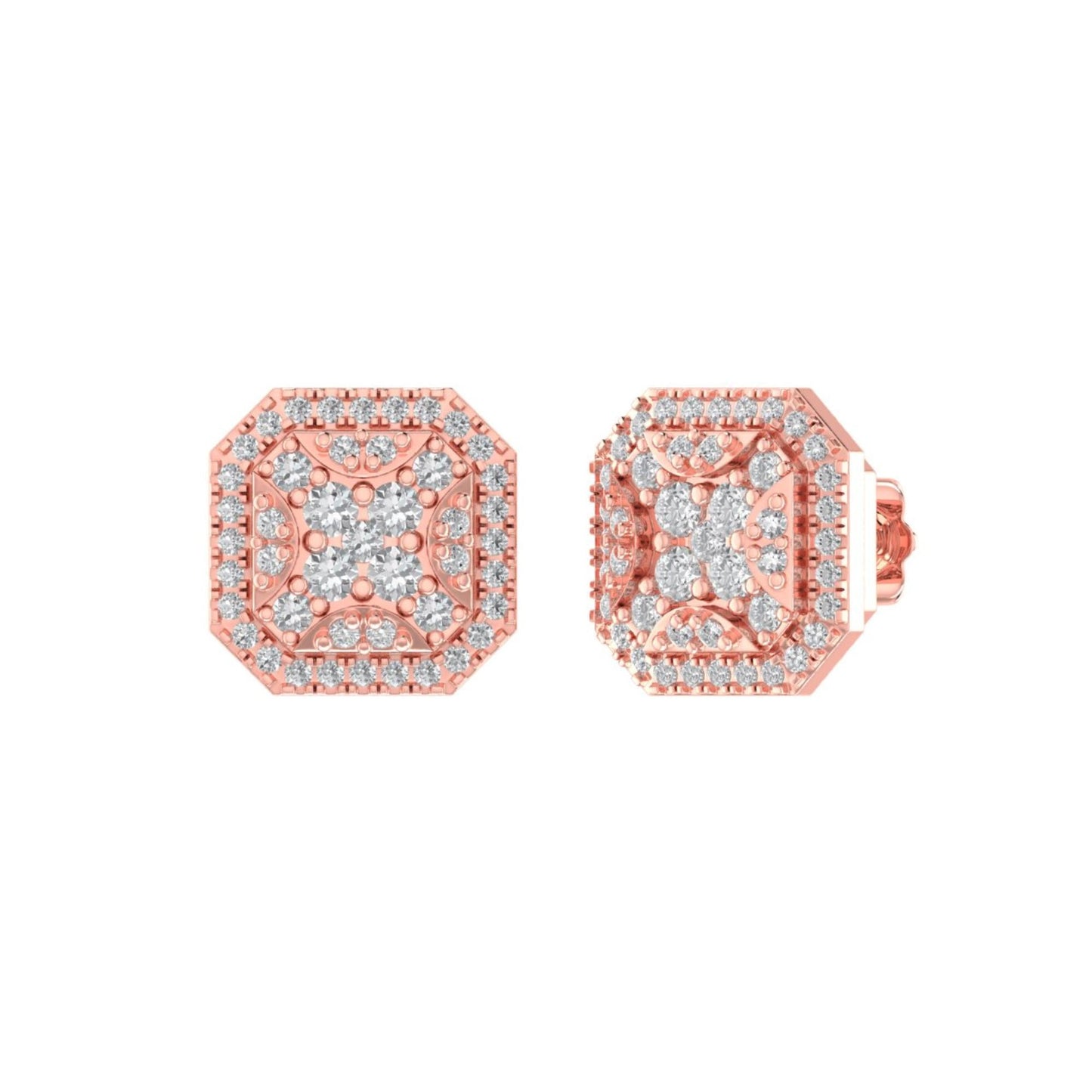 Sterling Silver Round Diamond Octagon Shape Designer Stud Earring RP+PP 1/2 Cttw