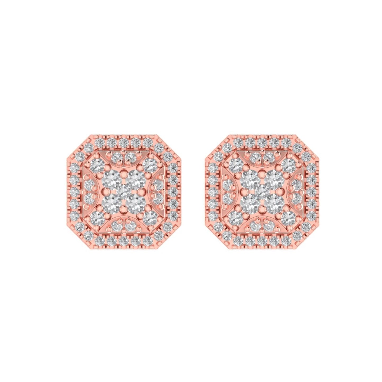 Sterling Silver Round Diamond Octagon Shape Designer Stud Earring RP+PP 1/2 Cttw