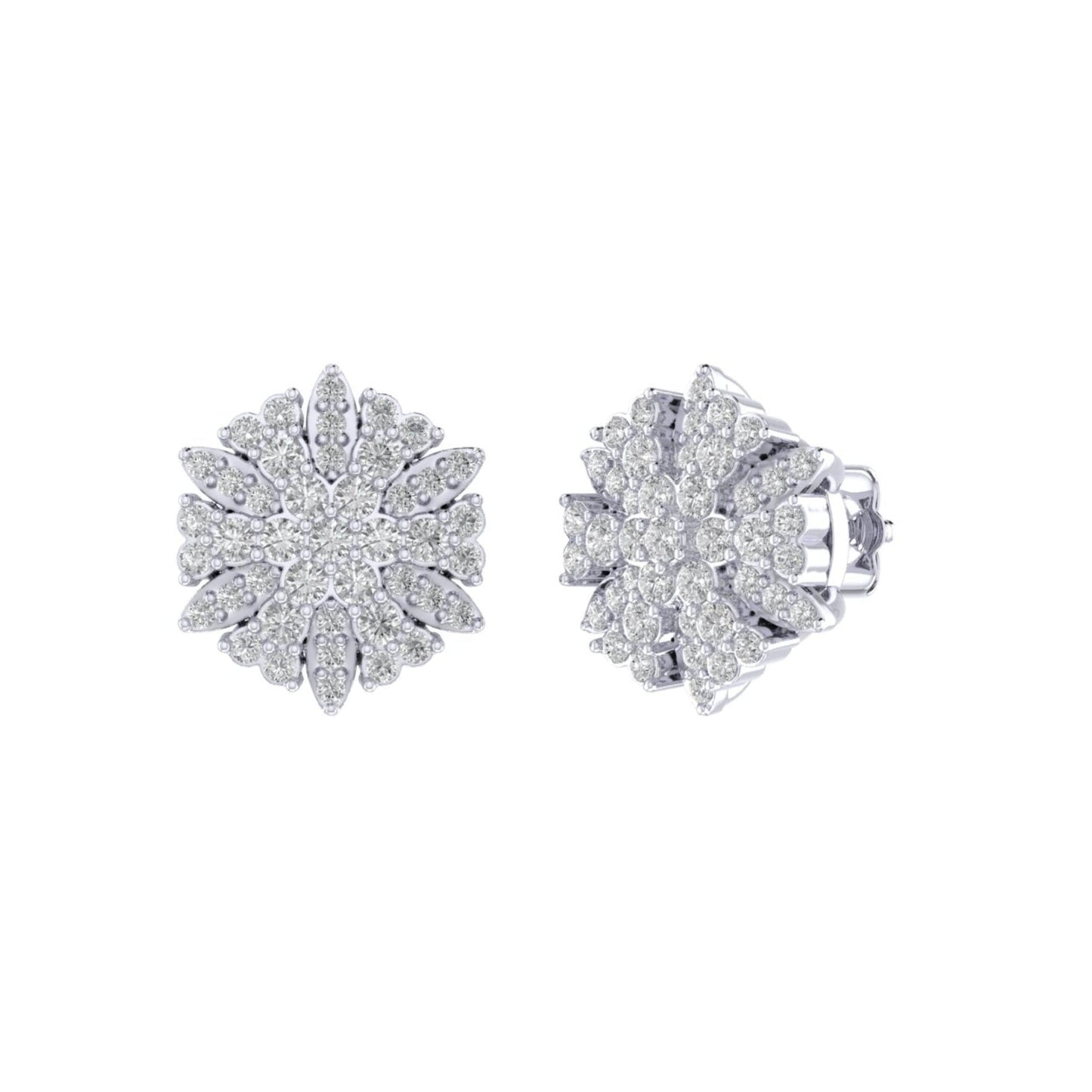 Sterling Silver Round Diamond Flower Designer Stud Earring RP 3/8 Cttw