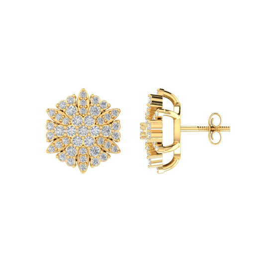 Sterling Silver Round Diamond Flower Designer Stud Earring RP+GP 1/2 Cttw
