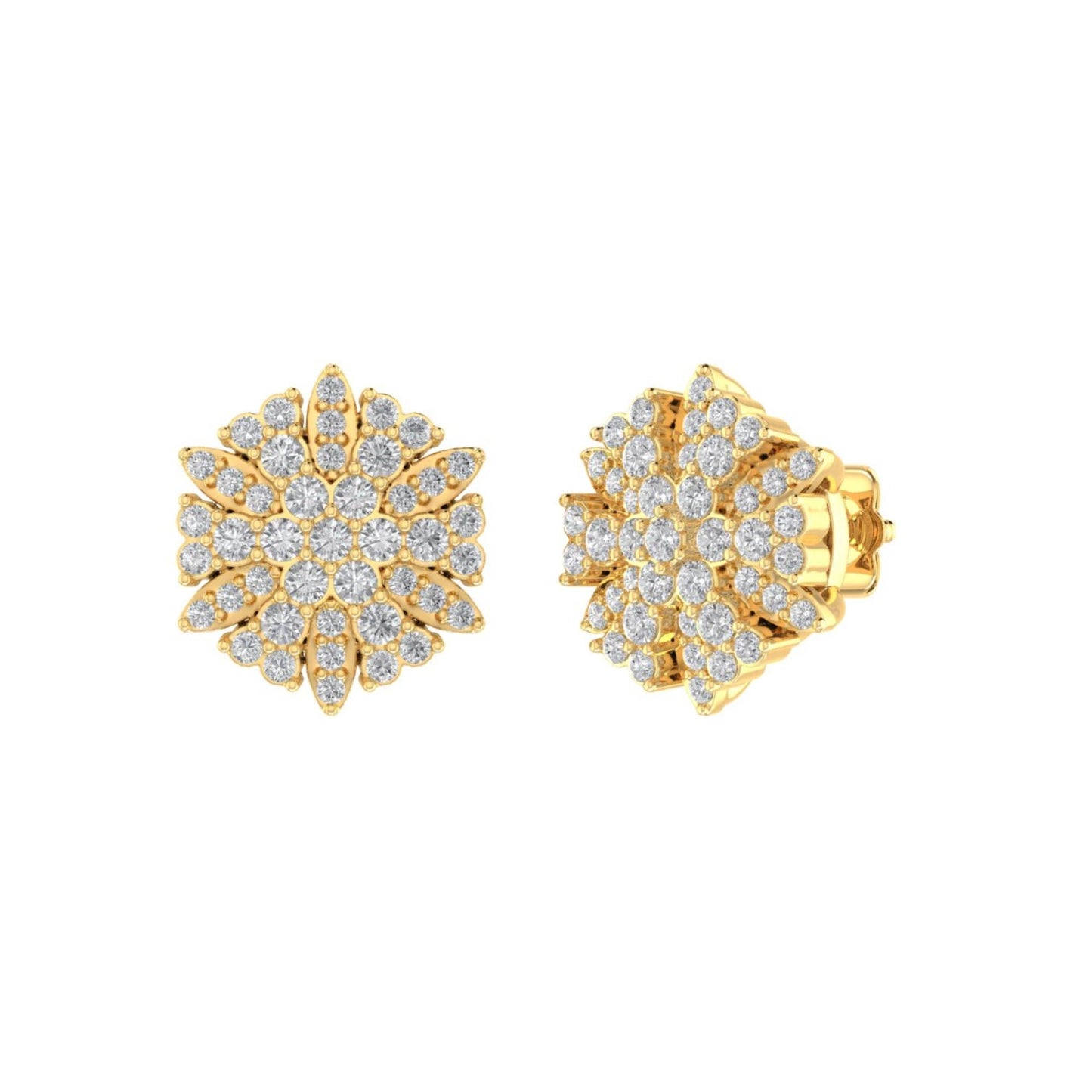 Sterling Silver Round Diamond Flower Designer Stud Earring RP+GP 1/2 Cttw