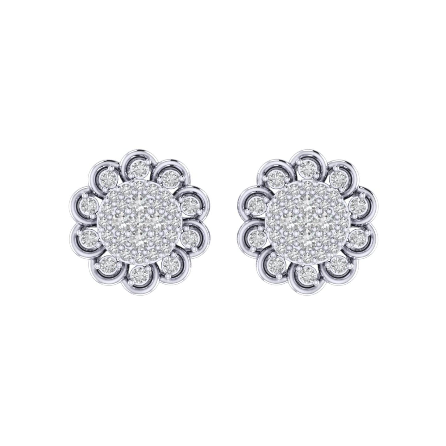 Sterling Silver Round Diamond Flower Designer Stud Earring RP 1/2 Cttw