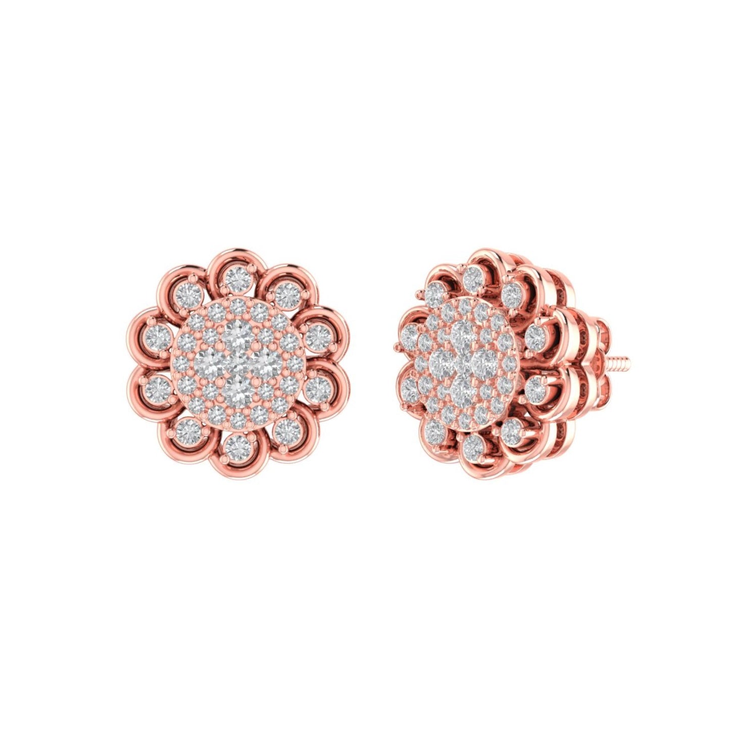 Sterling Silver Round Diamond Flower Designer Stud Earring RP+PP 1/2 Cttw