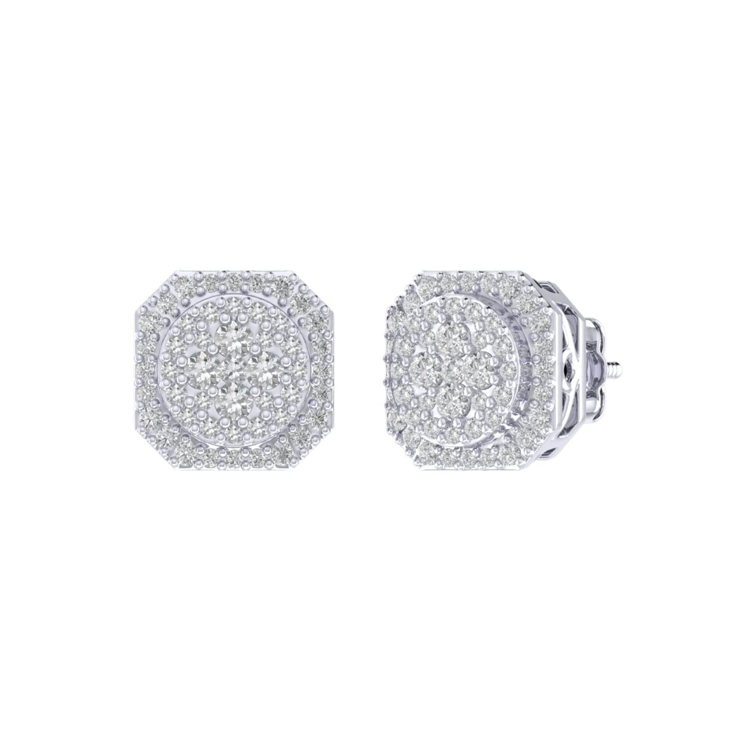 Sterling Silver Round Diamond Octagon Shape Designer Stud Earring RP 3/8 Cttw